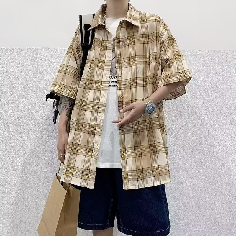 Summer Checkered Short-Sleeved Shirt for Men
