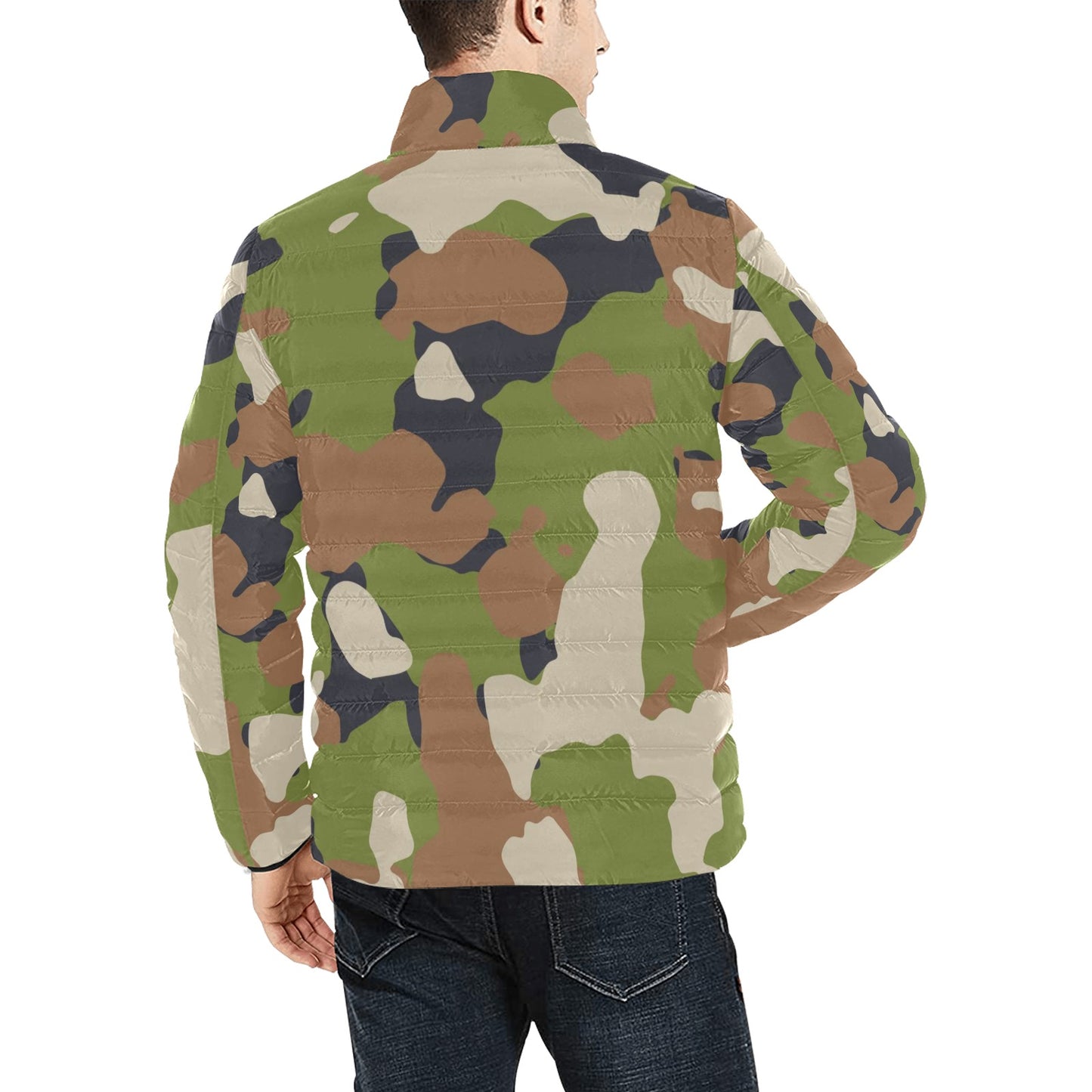 Men's Puffer Bomber Jacket - Green Camo