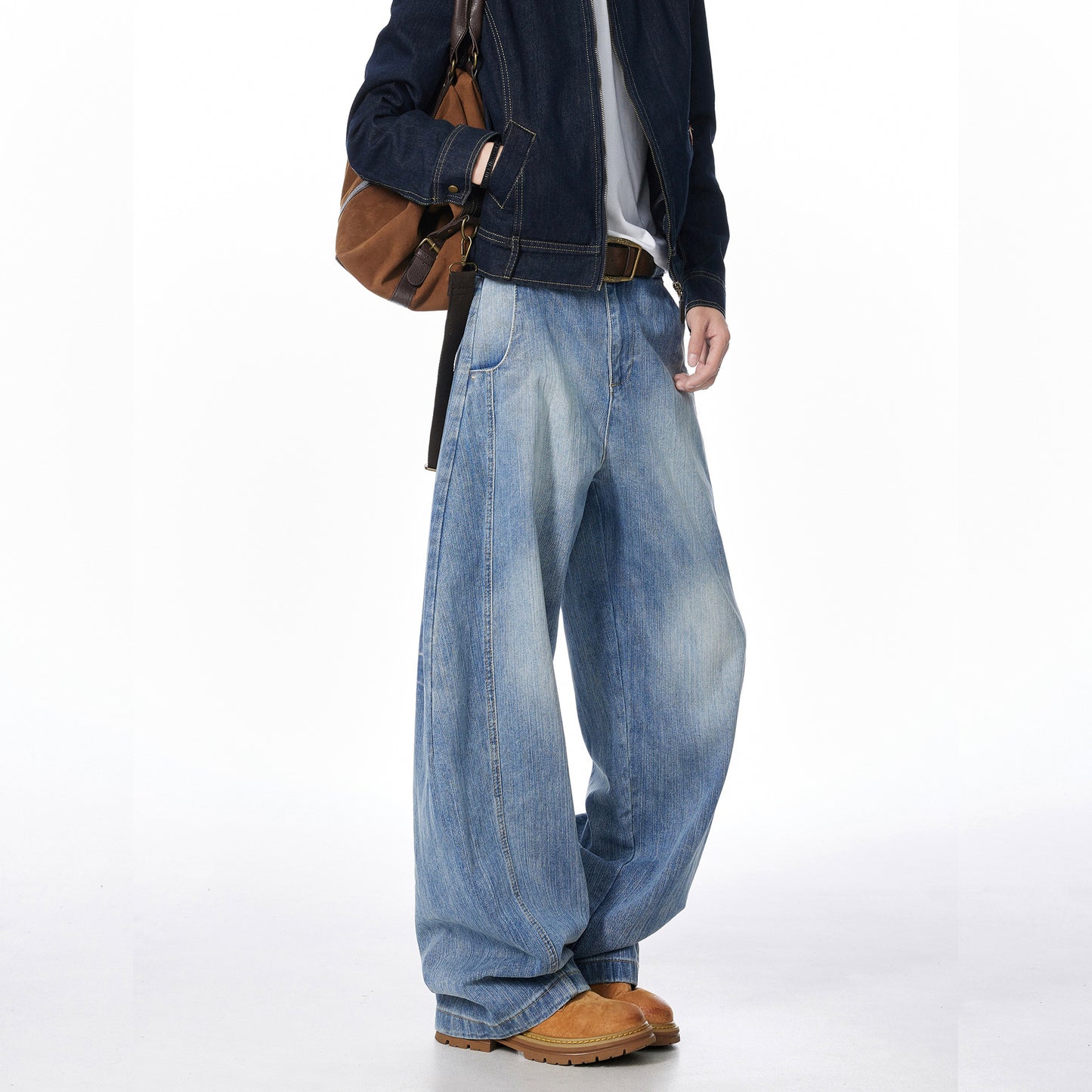 Bamboo Pattern Curved Knife Wide Leg Jeans