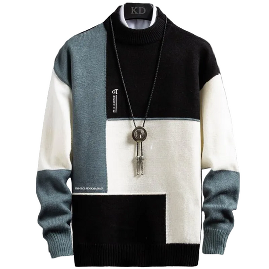 Cashmere Warm Sweater for Men Turtleneck Pullover Patchwork Slim Fit Knitted Sweaters Tops