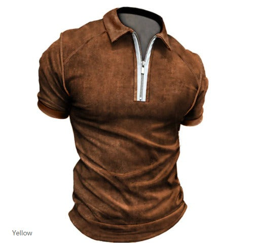 Men's Color Matching Short Sleeve Polo Shirts with Zipper