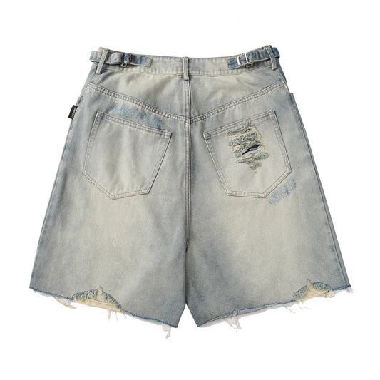 Men's Distressed Denim Shorts with Frayed Hem