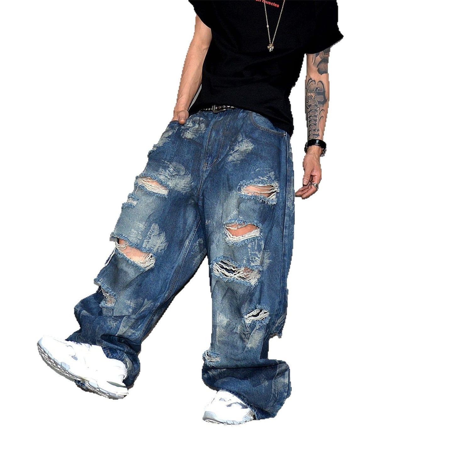 Retro Distressed Heavy-Duty Wide Leg Loose Jeans