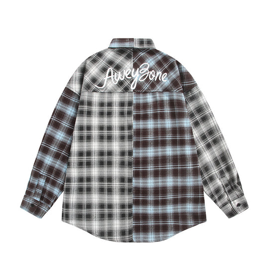Color Blocking Plaid Casual Shirt for Men and Women