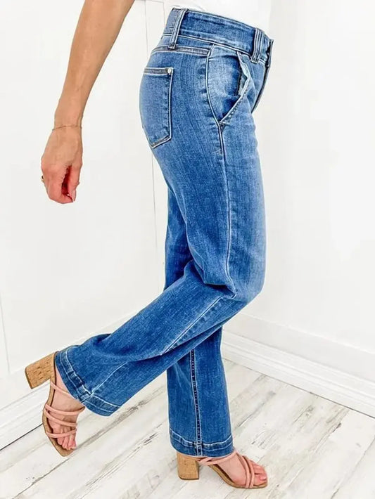 Washed Straight Leg Jeans - Premium Japanese Denim