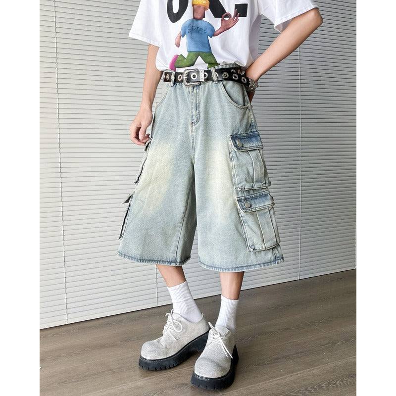 Retro Distressed Wide Leg Seven Quarter Pants