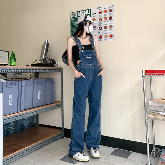 Women's Wide-Leg Strap Denim Overalls for Workwear