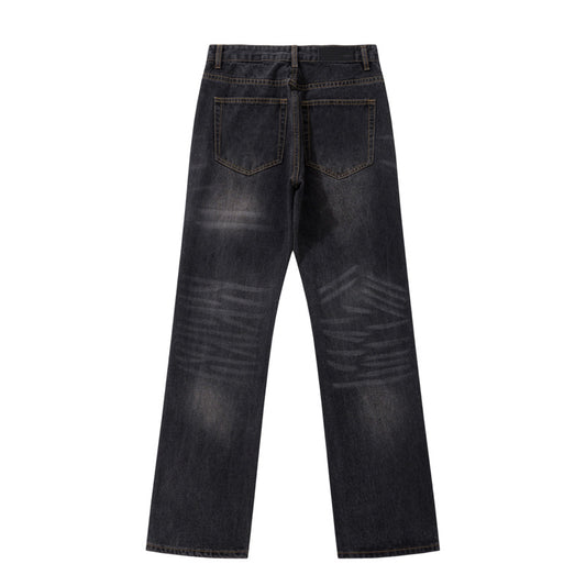 Retro Washed Vintage Casual Denim Pants for Men - Straight Leg, Multi-Purpose Slim Fit