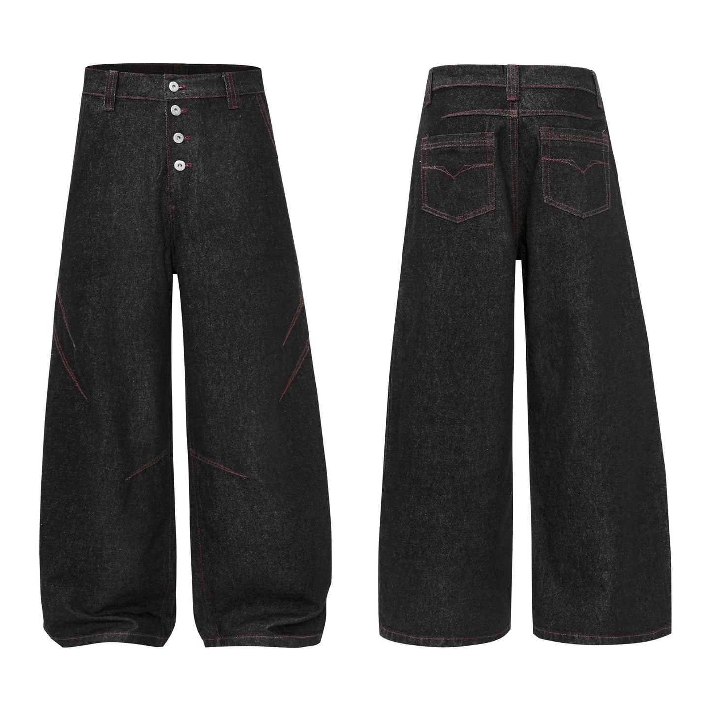 Luxury High-Waisted Deconstructed Denim Pants with Buttons