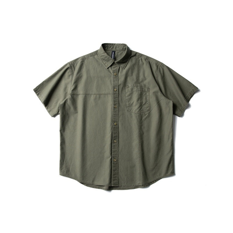 Patch Washed Loose Workwear Short Sleeved Shirt for Men