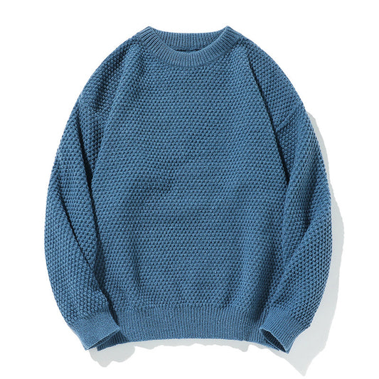 Pineapple Pattern Knit Sweater for Men - Round Neck, Loose Fit Knitwear