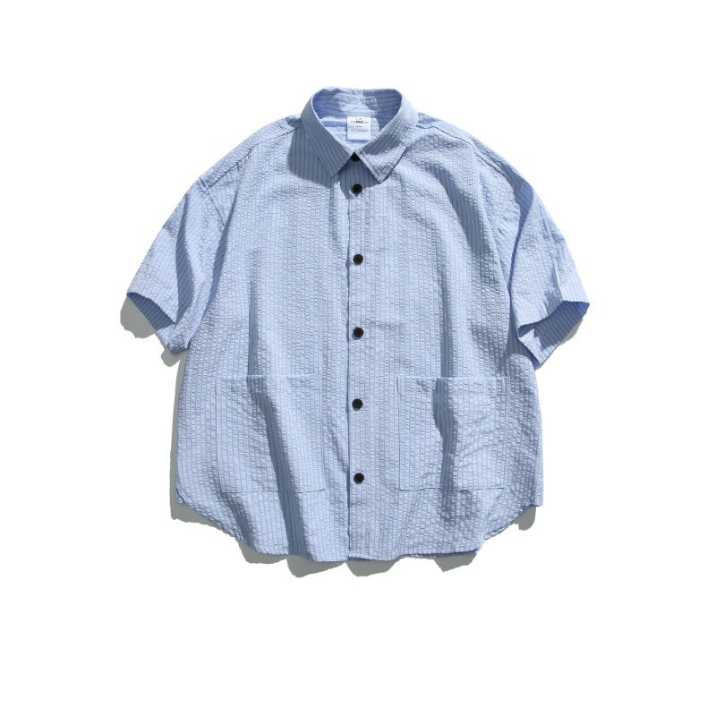 Large Pocket Striped Loose Casual Short Sleeved Shirt