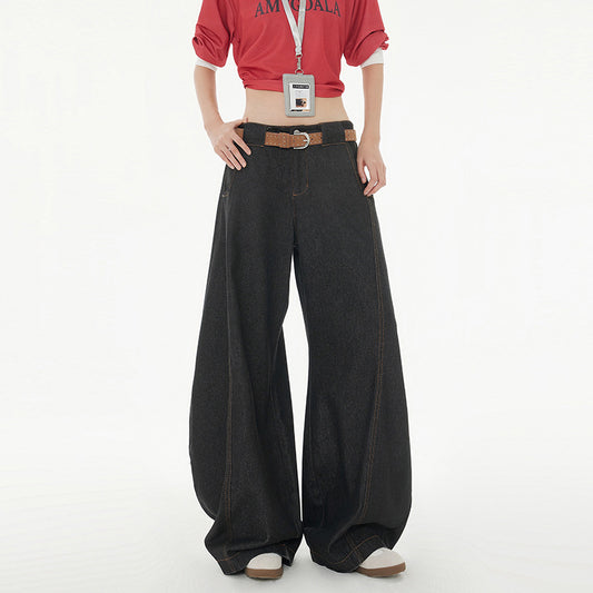 Women’s Low Waist Relaxed Fit Casual Wide-Leg Denim Trousers