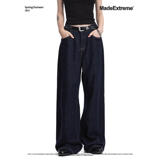 Vintage Wash Straight Leg Denim Pants for Commuters