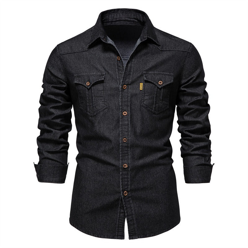 US Size Denim Iron-Free Shirt for Men