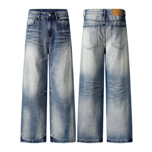 Retro Loose Fit Washed Denim Long Pants