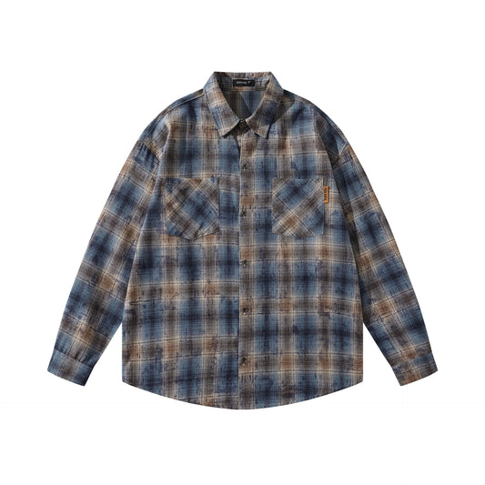 Vintage Plaid Long Sleeve Shirt Men Loose Casual Couple Shirt Jacket