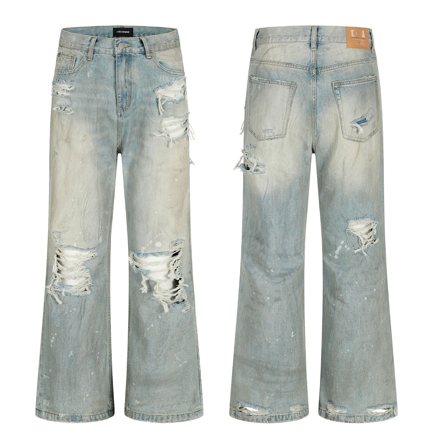 Water-Washed Loose Fringe Slim Fit Casual Long Trousers