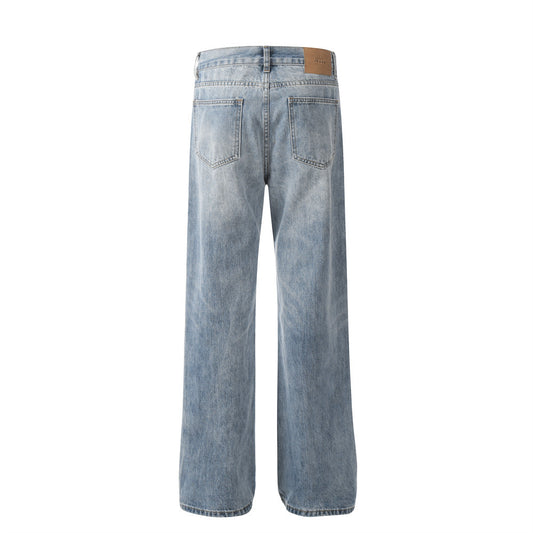 Washed Denim Loose Fit Long Pants With Print — Casual Street Style