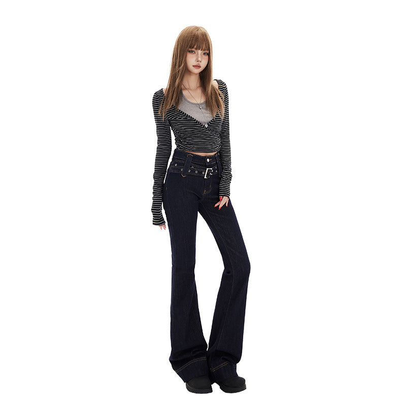 Women's Slim Fit Denim Pants with Flared Style
