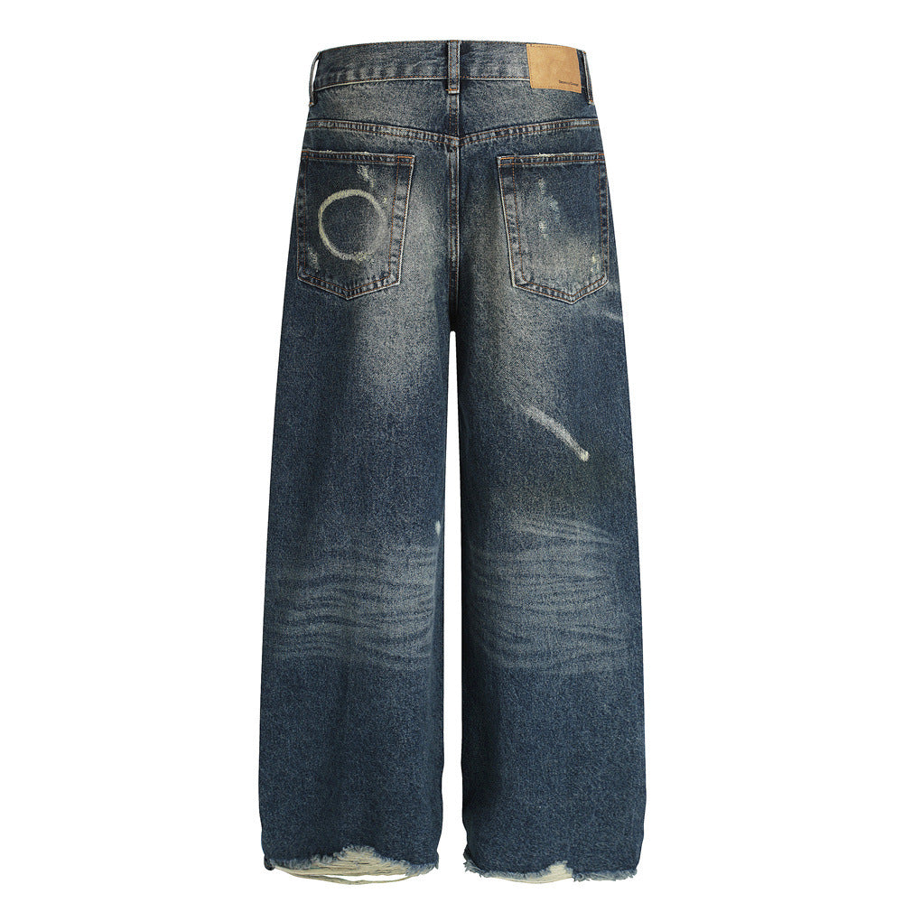 Men's Distressed Washed Denim Jeans Loose Fit Casual Pants