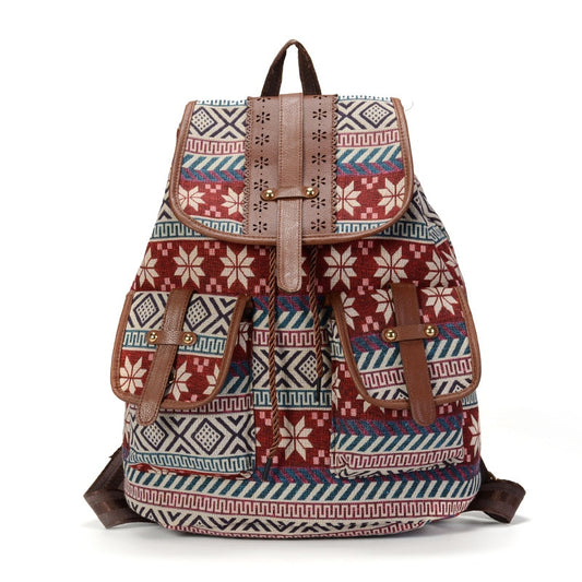 Hollow Out Leather Backpack For Women Drawstring Rucksack Bohemian