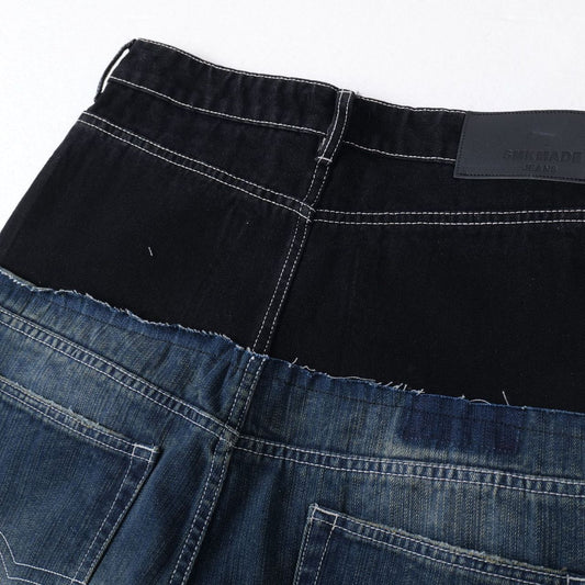 High-Street Unique Design Patchwork Denim Long Pants