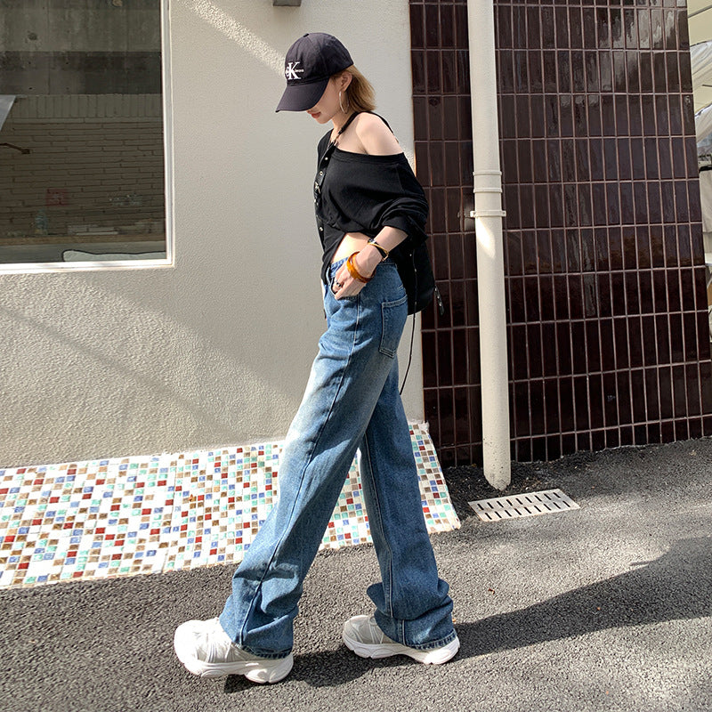 Low-Waist Straight Leg Jeans for Women – Loose Slim Design