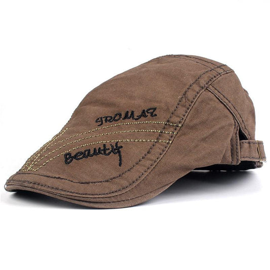 Cotton Embroidered Newsboy Cap - Adjustable