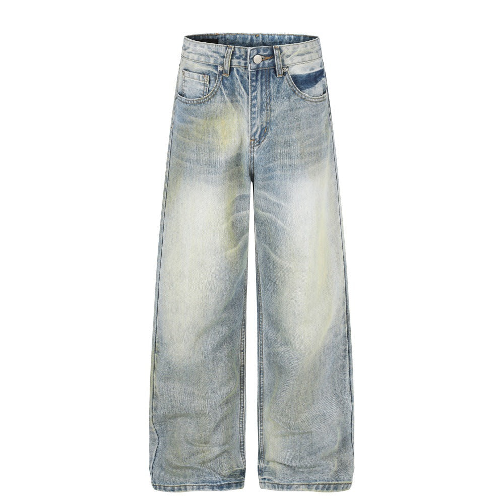 Men's Gradient Washed Straight Fit Denim Pants — Streetwear Casual Blue