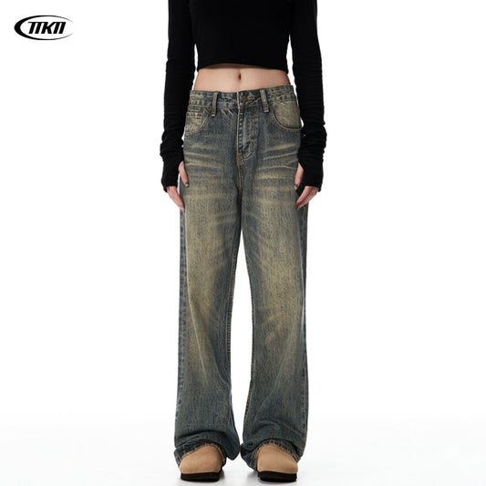 High Street Vibe Retro Denim Pants for Women - Casual Loose Fit