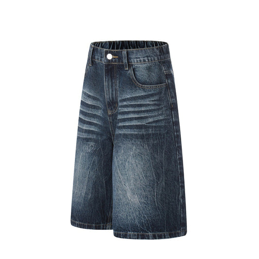 Used Washed Denim Shorts for Men — Loose Fit Mid-Length (Black, Blue)