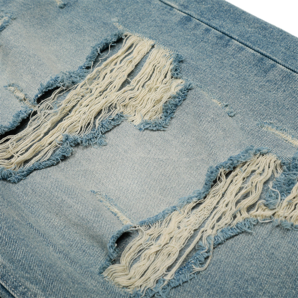 Men's Vintage Distressed Denim Shorts - Loose Fit Summer Style