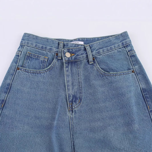 Simple Double Breasted Mid Waist Loose Jeans for Women
