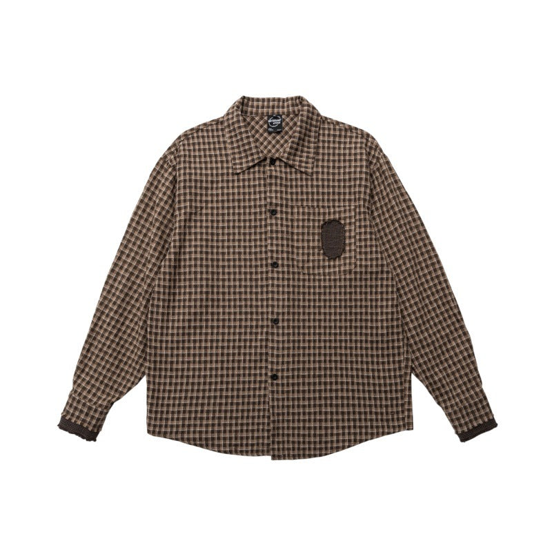 Broken Hole Patch Small Grid Shirt for Men