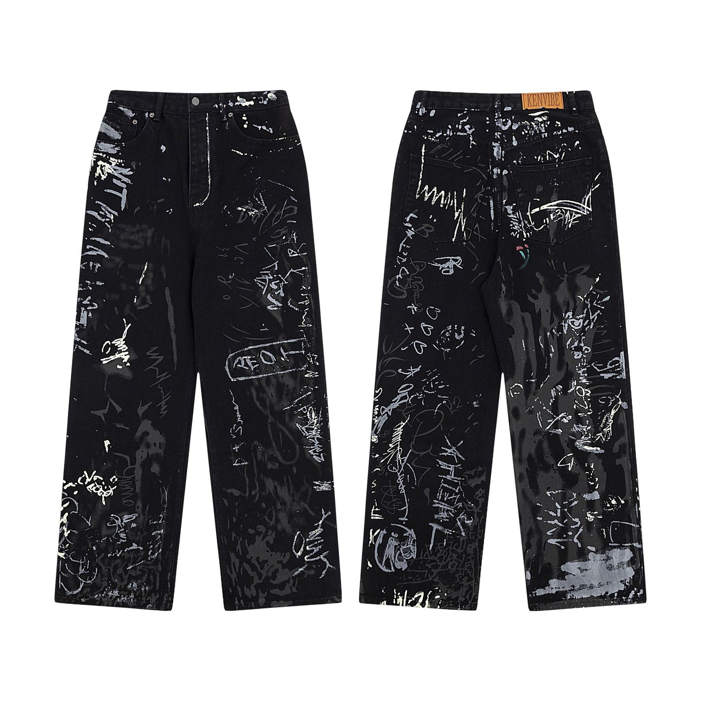 Graffiti Washed Denim Jeans for Men and Women