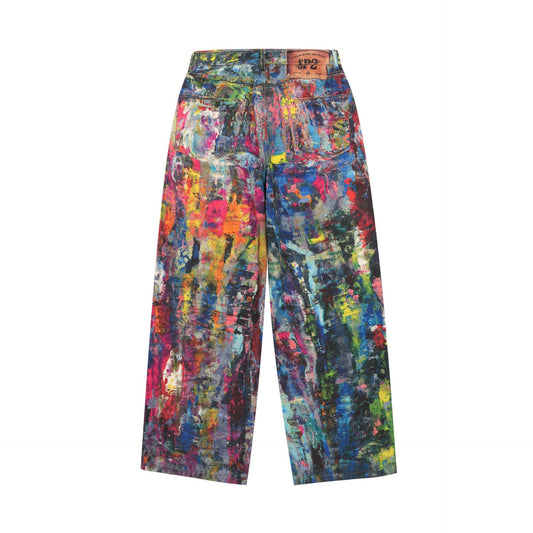 Retro Heavy-Work Visual Illusion Print Wide-Leg Jeans for Men and Women