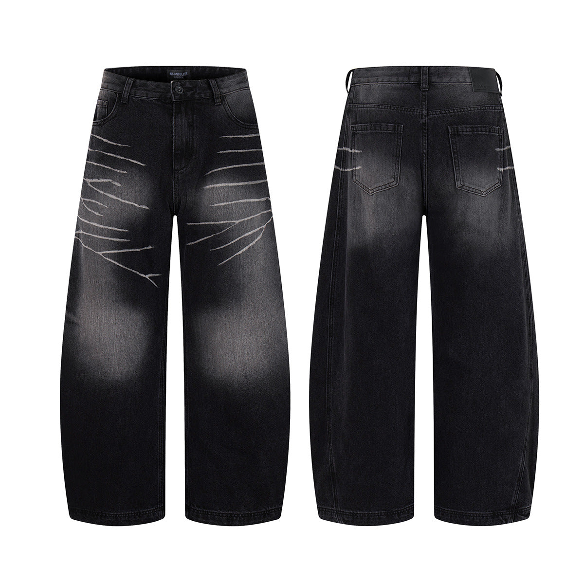 Washed Denim Loose Curved Knife Wide Leg Pants