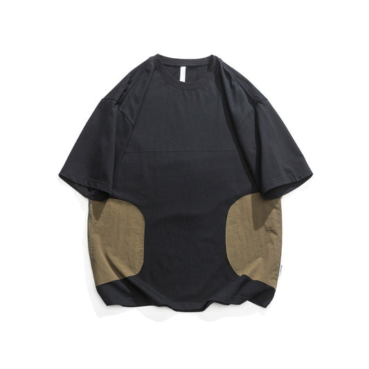 Splicing Contrasting Round Neck Loose Short Sleeved T-Shirt for Men
