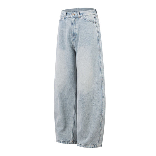 Blue Tapered Jeans Retro Loose Fit Flare Leg Pants