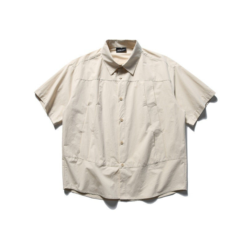 Solid Color Workwear Shirt - Short Sleeved & Loose Fitting