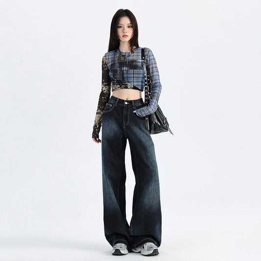 Light Blue Gradient Wide-Leg Jeans - Washed Design