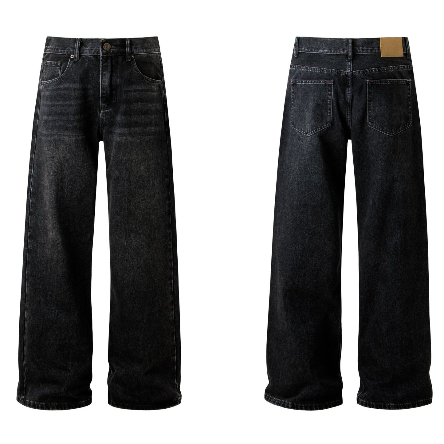 Slightly Flared Washed Denim Long Pants