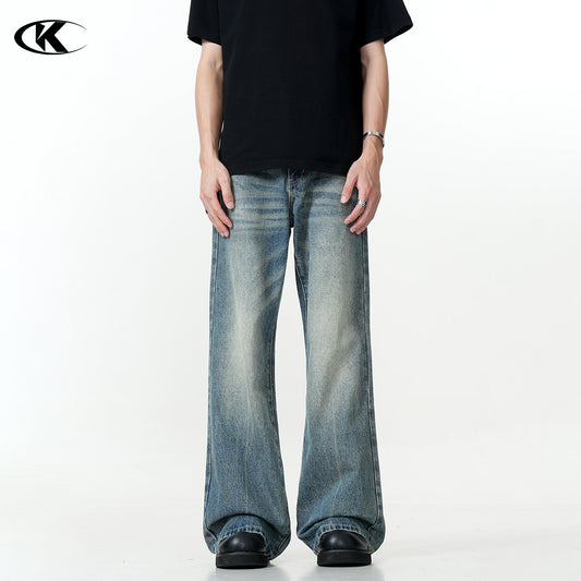 Flared Denim Pants Cleanfit - Simple Loose Slim Fit Casual Long Trousers