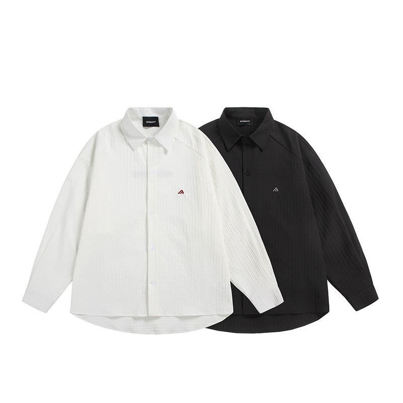 Wrinkle Casual Letter Embroidered Long Sleeved Shirt for Men and Women