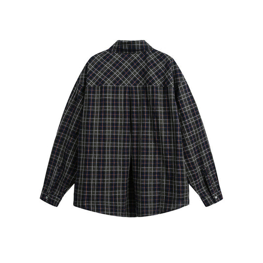 Loose Heavy-Duty Plaid Lapel Long Sleeved Casual Shirt