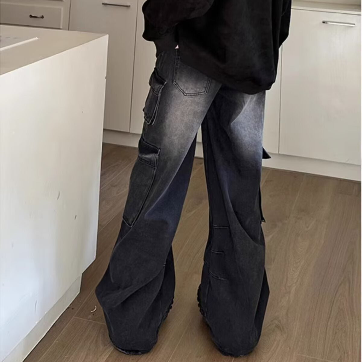 Multi Pocket Straight Leg Wide Leg Pants