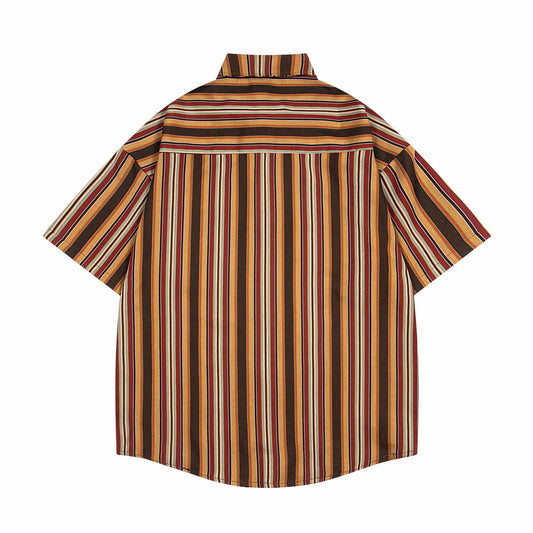 Color-Block Stripe Collar Short-Sleeve Shirt
