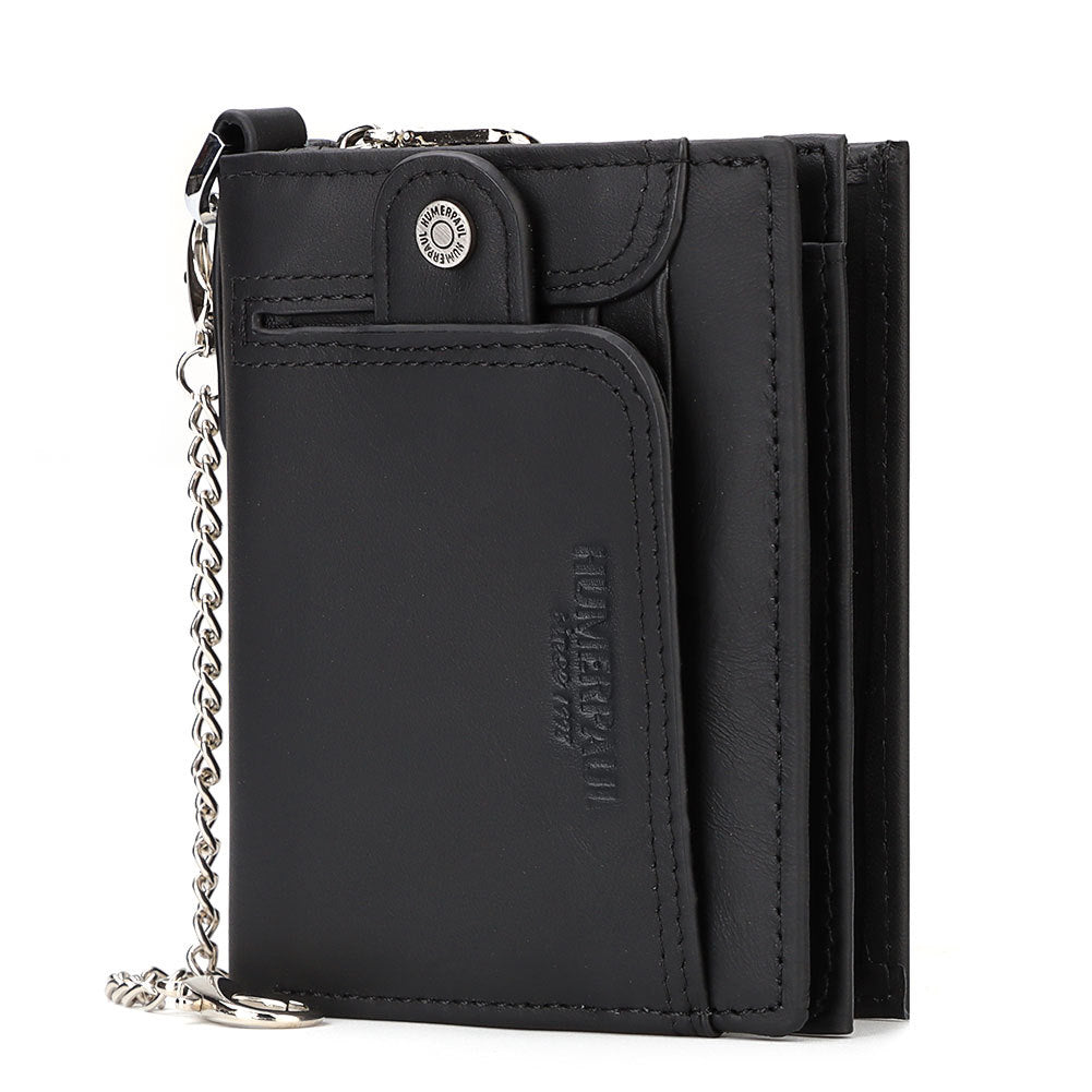 Anti-Magnetic Men's Leather Zipper Wallet - Large Capacity