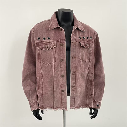 Retro Unisex Pink Denim Jacket for Men and Women